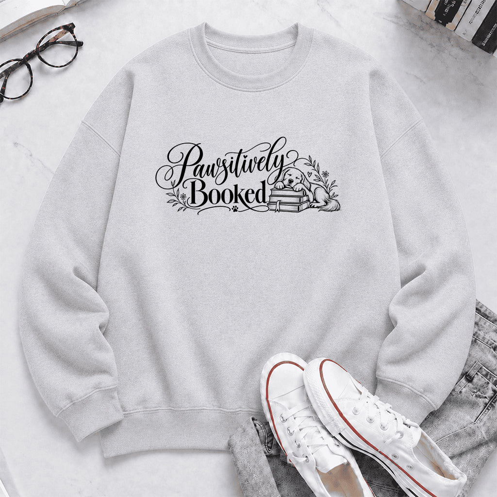 Pawsitively Booked Crewneck Sweatshirt | Dog Lover & Reader Gift Sport Grey