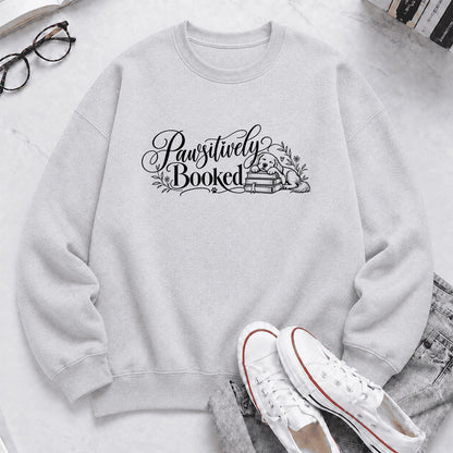 Pawsitively Booked Crewneck Sweatshirt | Dog Lover & Reader Gift Sport Grey