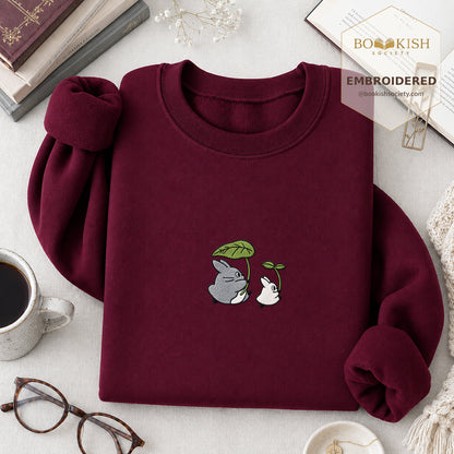 Forest Spirits and Flowers Embroidered Sweatshirt | Reader Gift Maroon