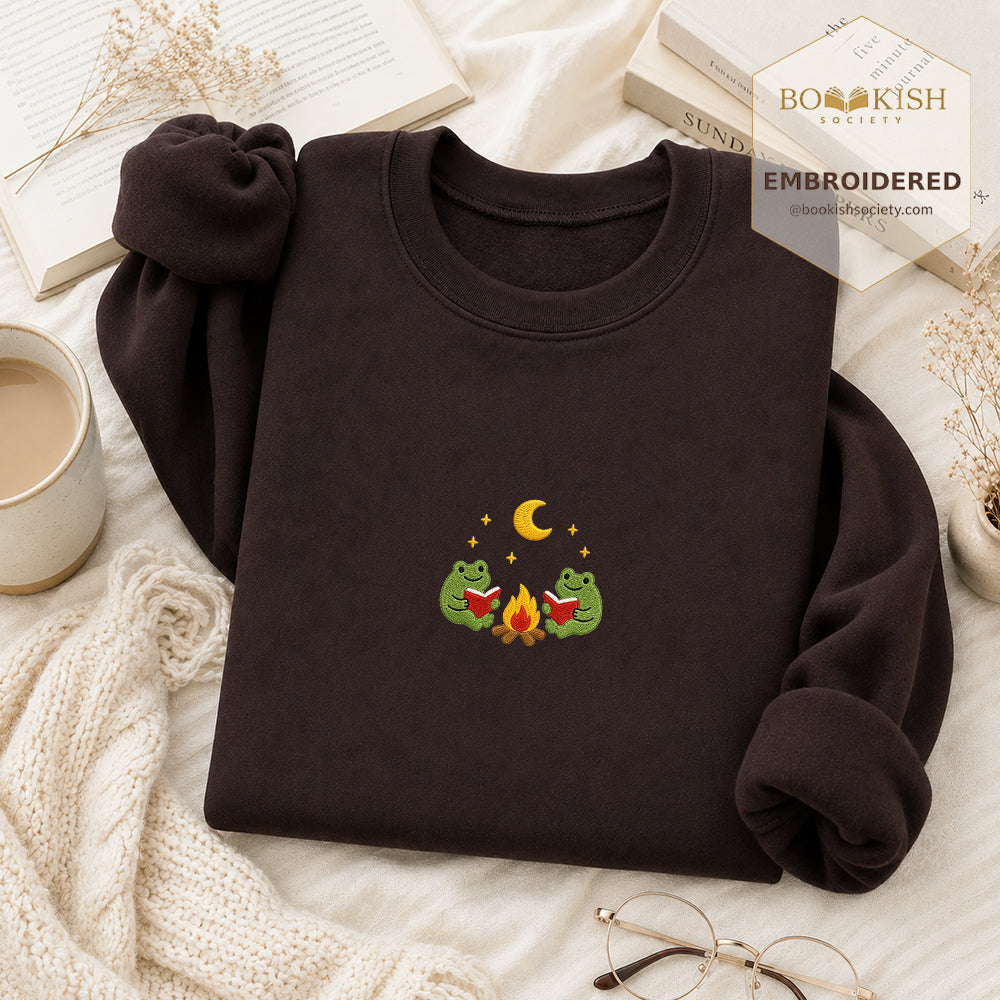 Frog Campfire Embroidered Sweatshirt | Reader Gift Dark Chocolate