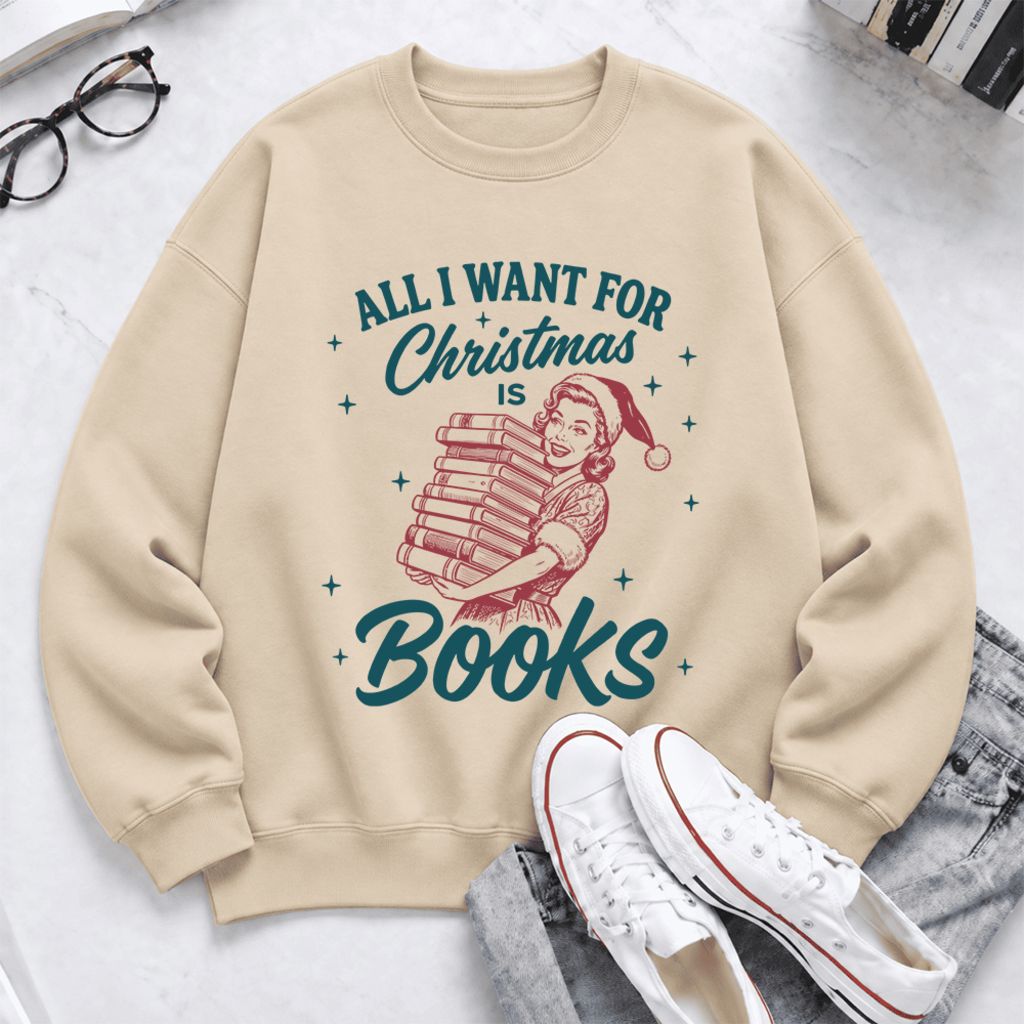 All I Want For Christmas Is Books Softstyle Sweatshirt | Christmas Reader Gift Sand
