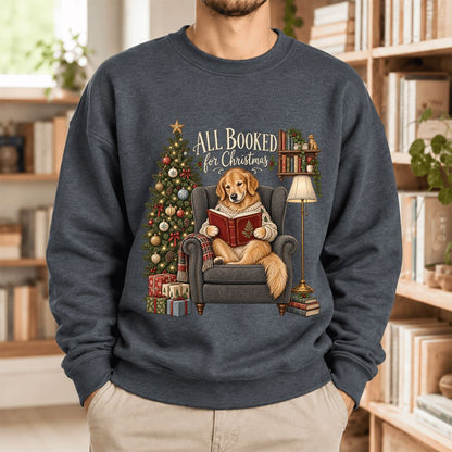 All Booked For Christmas Sweatshirt | Christmas Reader Gift Dark Heather