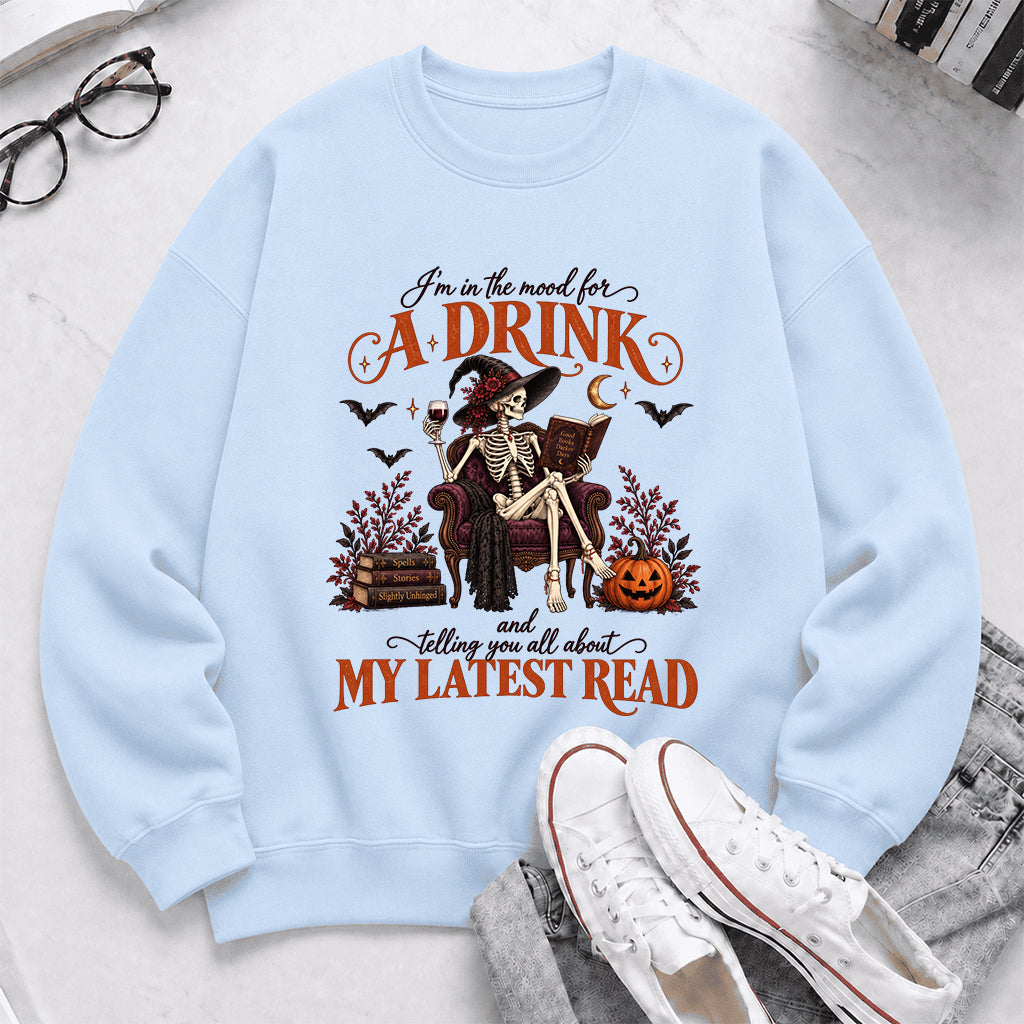 Telling You All About My Lastest Read Printed Sweatshirt | Halloween Reader Gift Light Blue