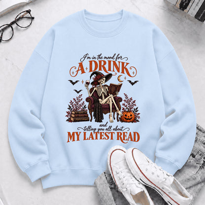 Telling You All About My Lastest Read Printed Sweatshirt | Halloween Reader Gift Light Blue