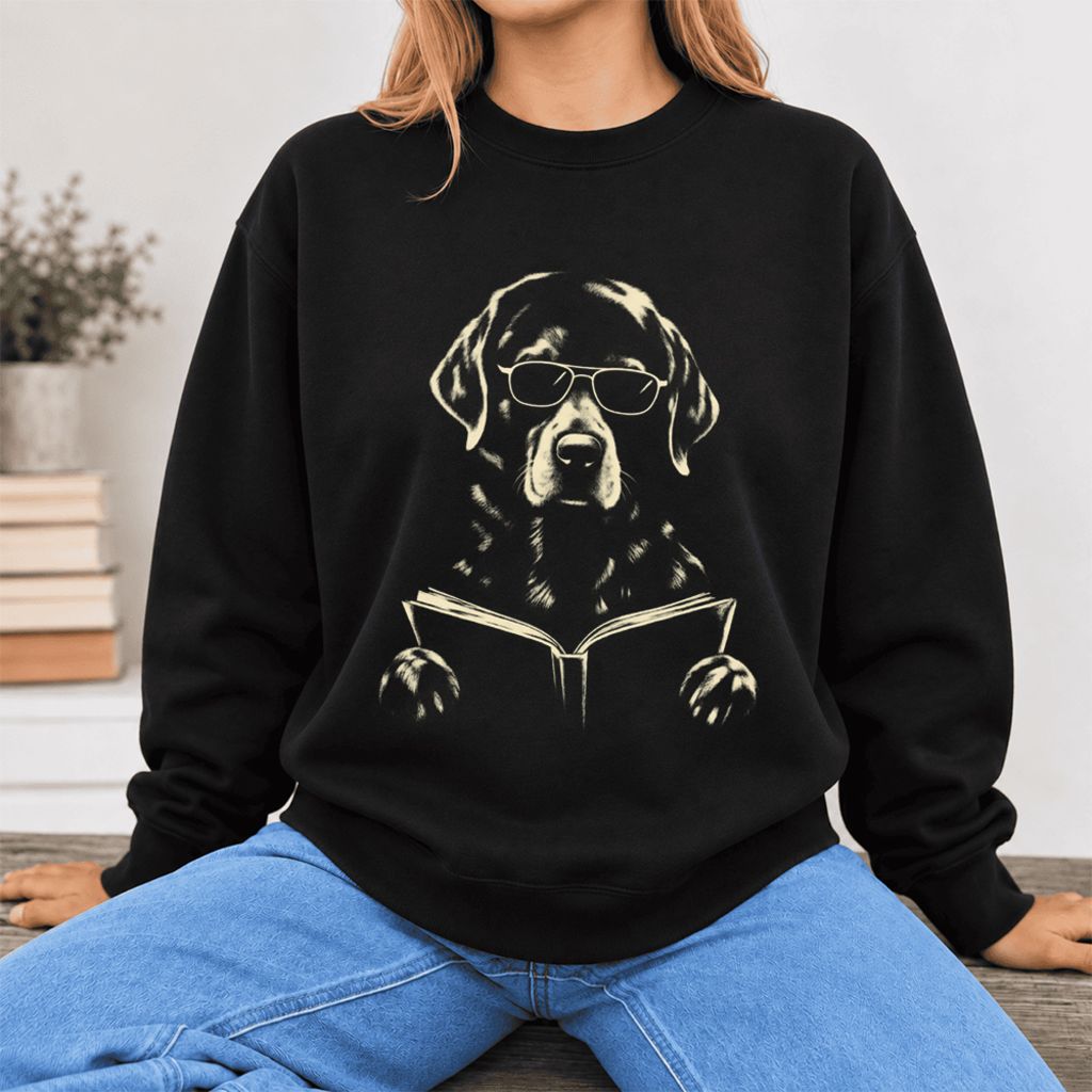 Labrador Retriever Reading Book Softstyle Sweatshirt | Dog Mom Reader Gift Black