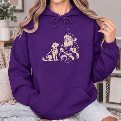 Funny Dog With Santa Christmas Softstyle Hoodie | Christmas Gift For Dog & Book Lover Purple