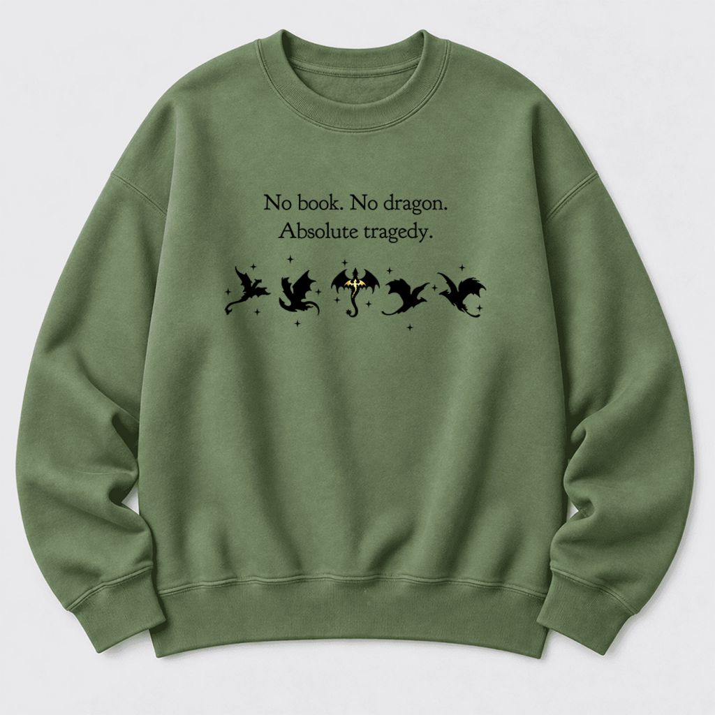 No Book, No Dragon Softstyle Sweatshirt | Fantasy Reader Gift Military Green