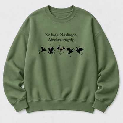 No Book, No Dragon Softstyle Sweatshirt | Fantasy Reader Gift Military Green