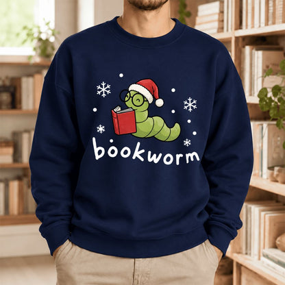 Christmas Bookworm Softstyle Sweatshirt | Christmas Book Lover Gift Navy