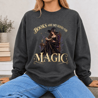 Books Are My Kind Of Magic Crewneck Sweatshirt | Halloween Literary Fantasy Book Lover Gift Dark Heather
