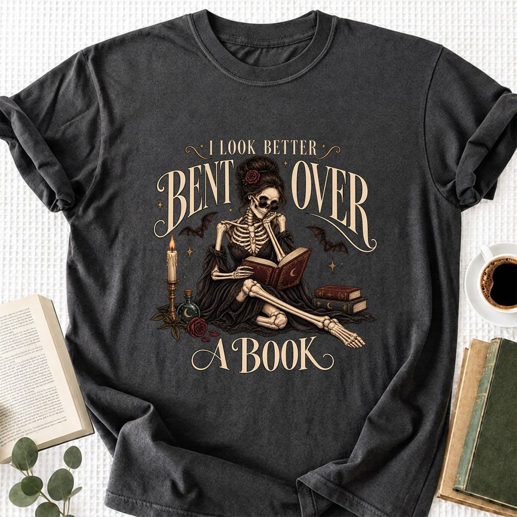 I Look Better Bent Over A Book Printed T-Shirt | Halloween Smut Book Lover Gift Dark Heather