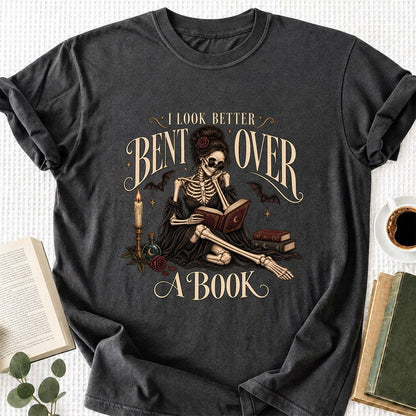 I Look Better Bent Over A Book Printed T-Shirt | Halloween Smut Book Lover Gift Dark Heather