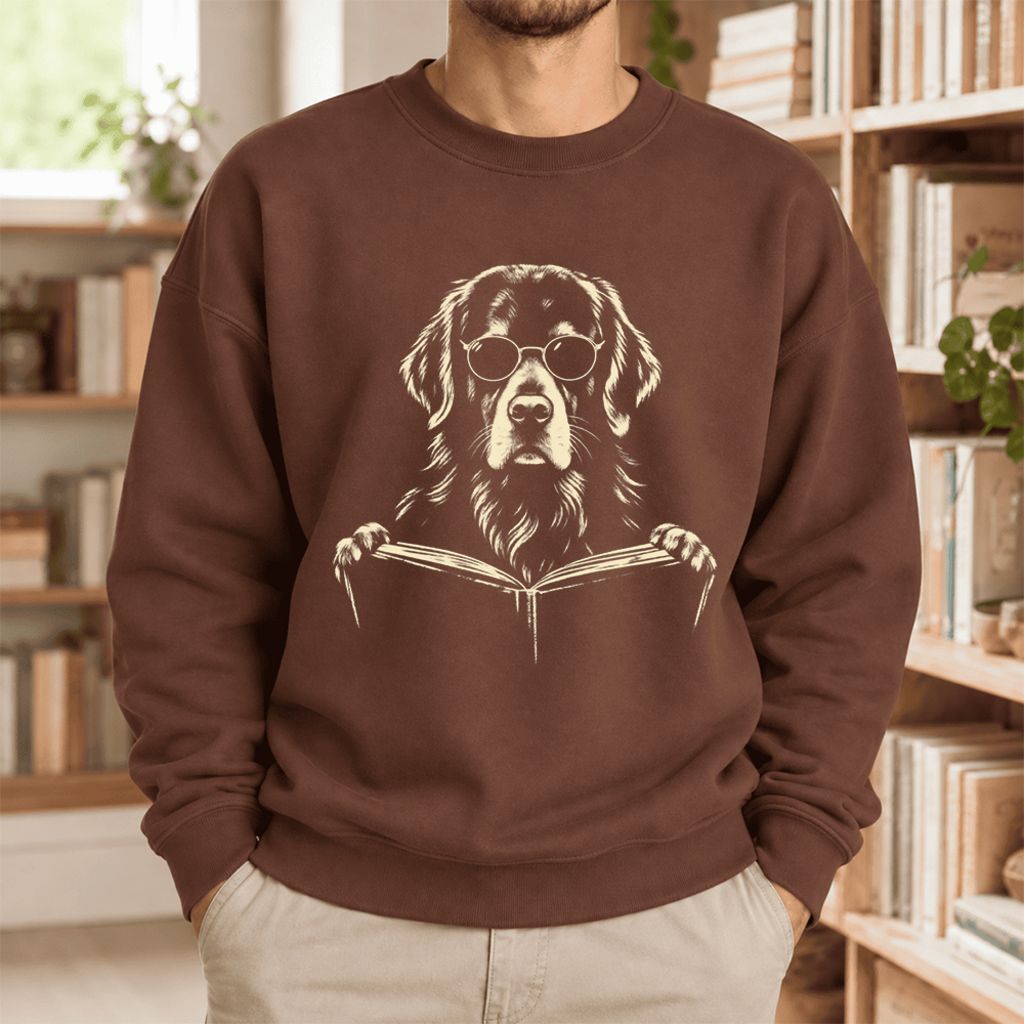 Golden Retriever Reading Book Softstyle Sweatshirt | Golden Retriever Gift Cocoa