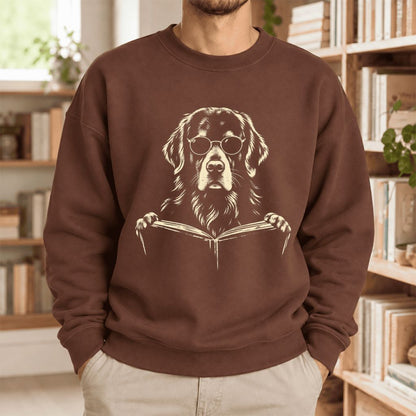 Golden Retriever Reading Book Softstyle Sweatshirt | Golden Retriever Gift Cocoa