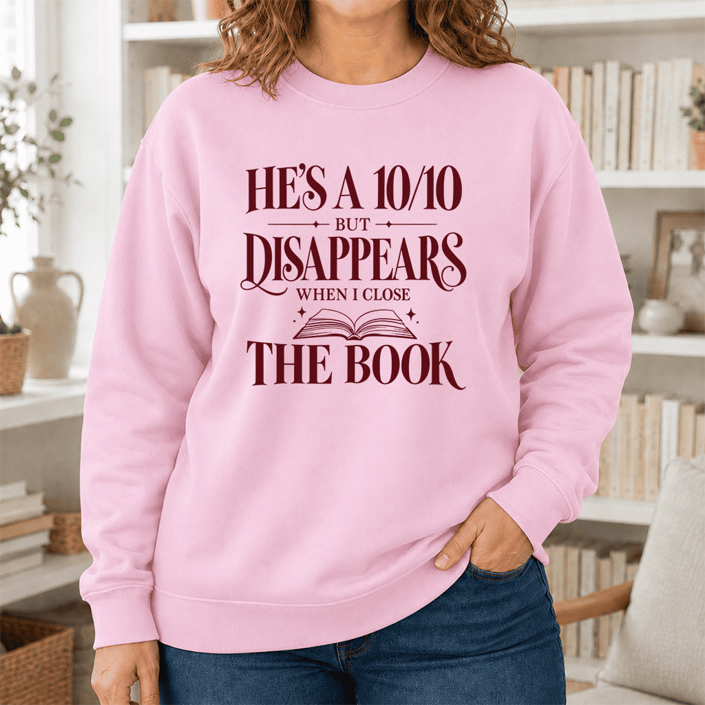 He's A 10/10 Fiction Boyfriend Crewneck Sweatshirt | Romantasy Reader Gift Light Pink