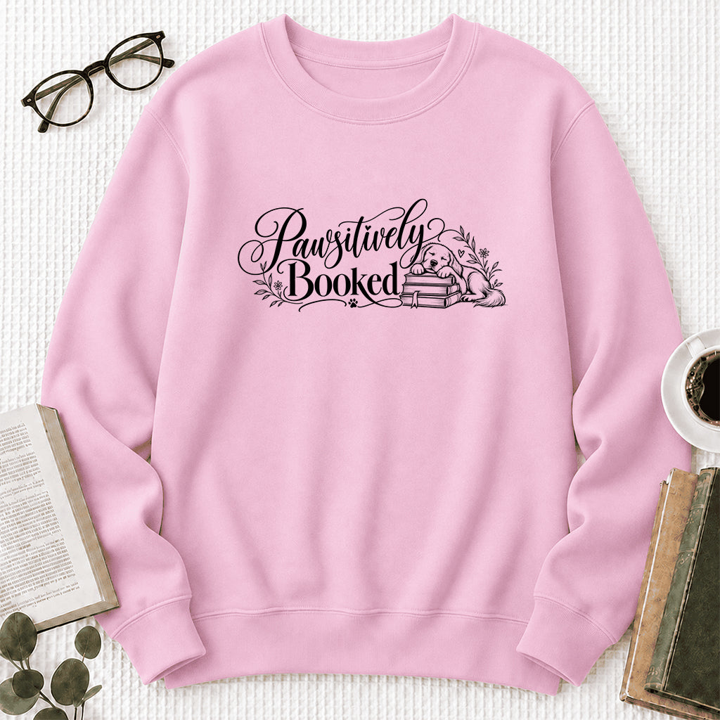 Pawsitively Booked Crewneck Sweatshirt | Dog Lover & Reader Gift Light Pink