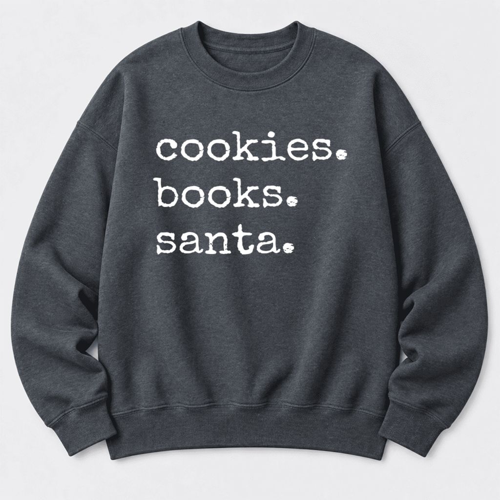 Cookies Books Santa Softstyle Sweatshirt | Christmas Book Lover Gift Dark Heather