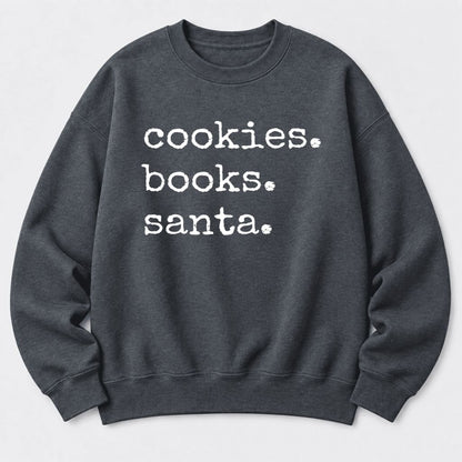Cookies Books Santa Softstyle Sweatshirt | Christmas Book Lover Gift Dark Heather