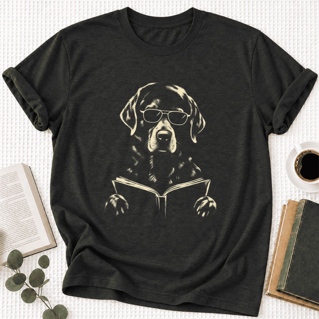 Labrador Retriever Reading Book Ultra-Soft Cotton T-Shirt | Dog Mom Reader Gift Black Heather