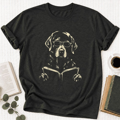Labrador Retriever Reading Book Ultra-Soft Cotton T-Shirt | Dog Mom Reader Gift Black Heather
