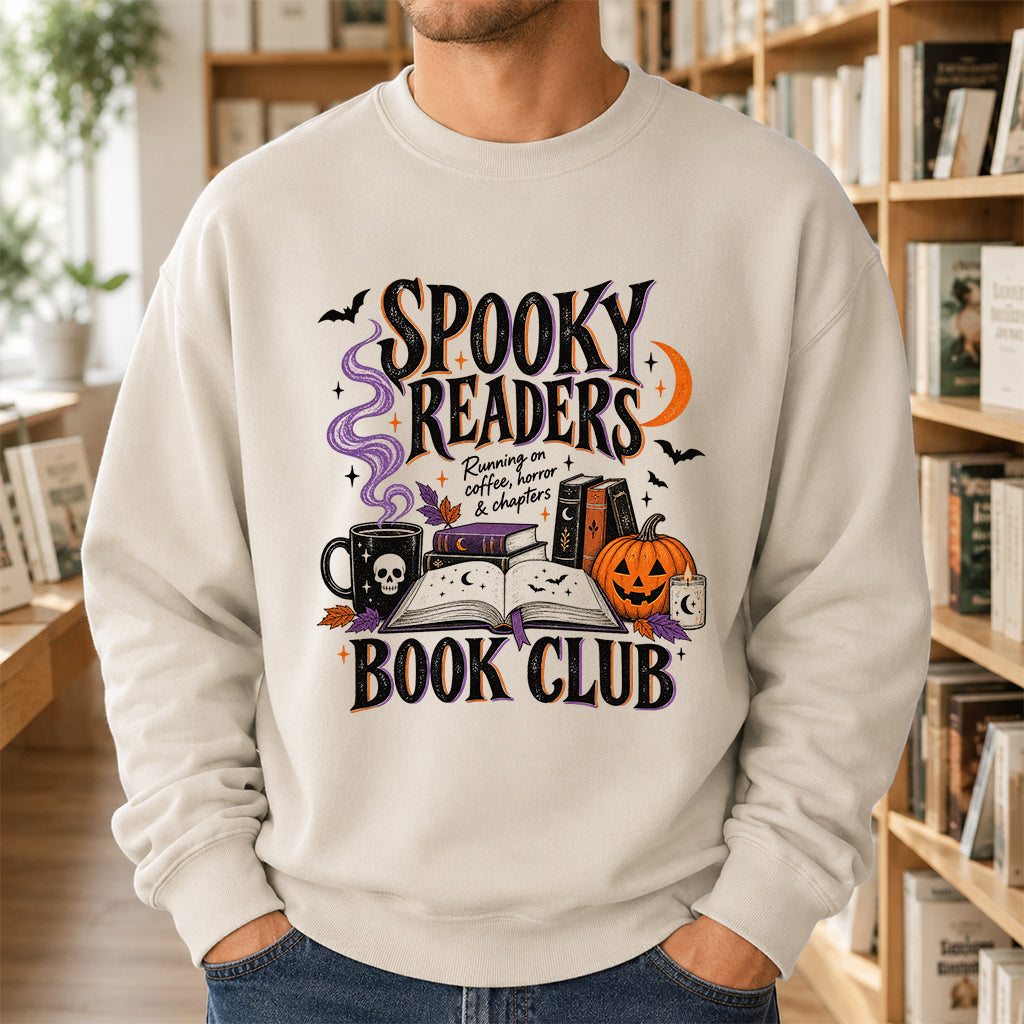 Spooky Readers Book Club Printed Sweatshirt | Halloween Book Lover Gift Sand