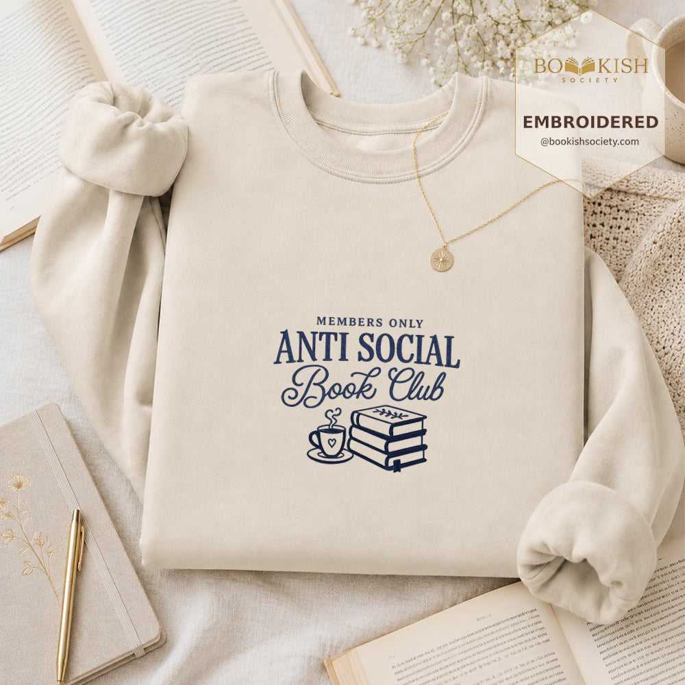 Anti-Social Book Club Embroidered Sweatshirt | Reader Gift Sand