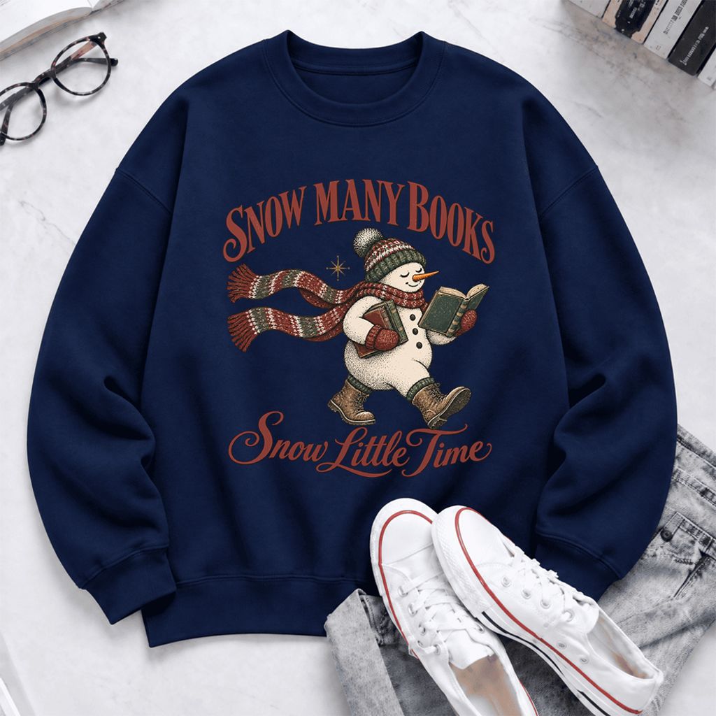 Snow Many Books Snow Little Time Softstyle Sweatshirt | Christmas Reader Gift Navy