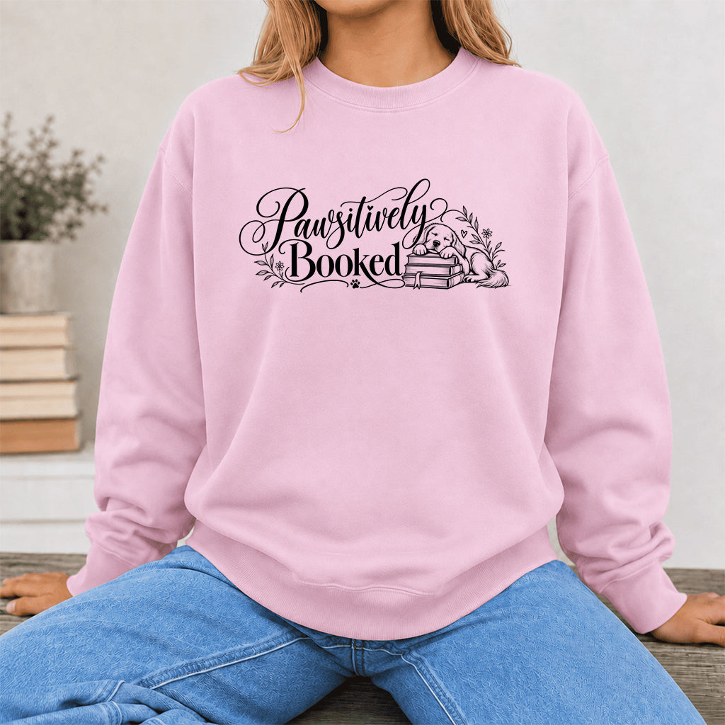 Pawsitively Booked Crewneck Sweatshirt | Dog Lover & Reader Gift Light Pink