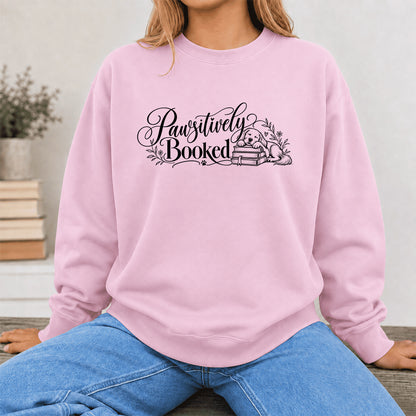 Pawsitively Booked Crewneck Sweatshirt | Dog Lover & Reader Gift Light Pink