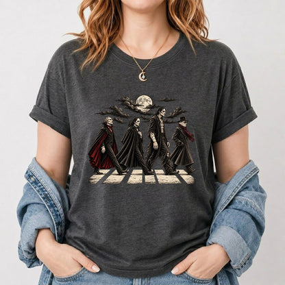 Monsters Road Printed T-Shirt | Halloween Book Lover Gift Dark Heather