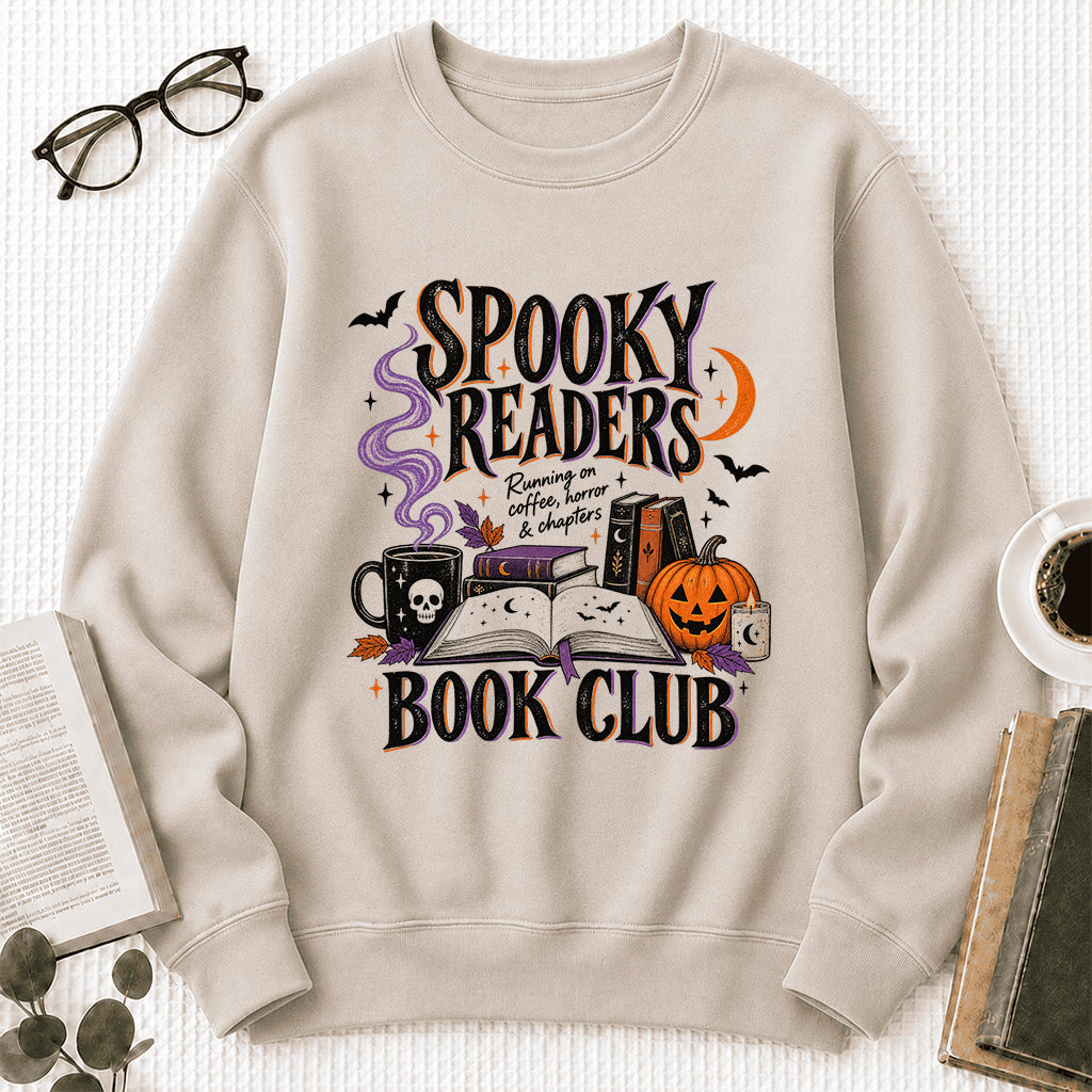 Spooky Readers Book Club Printed Sweatshirt | Halloween Book Lover Gift Sand