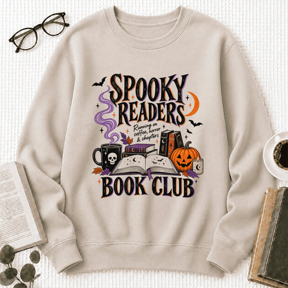 Spooky Readers Book Club Printed Sweatshirt | Halloween Book Lover Gift Sand