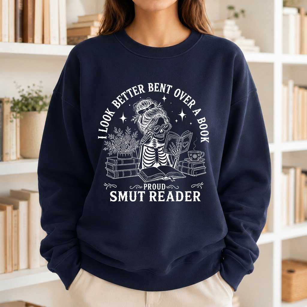 I Look Better Bend Over A Book Crewneck Sweatshirt | Reader Gift Navy