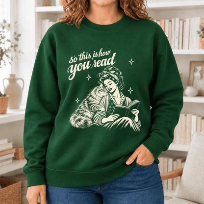 How You Read Siberian Softstyle Sweatshirt | Cozy Cat Lover Reader Gift Forest Green