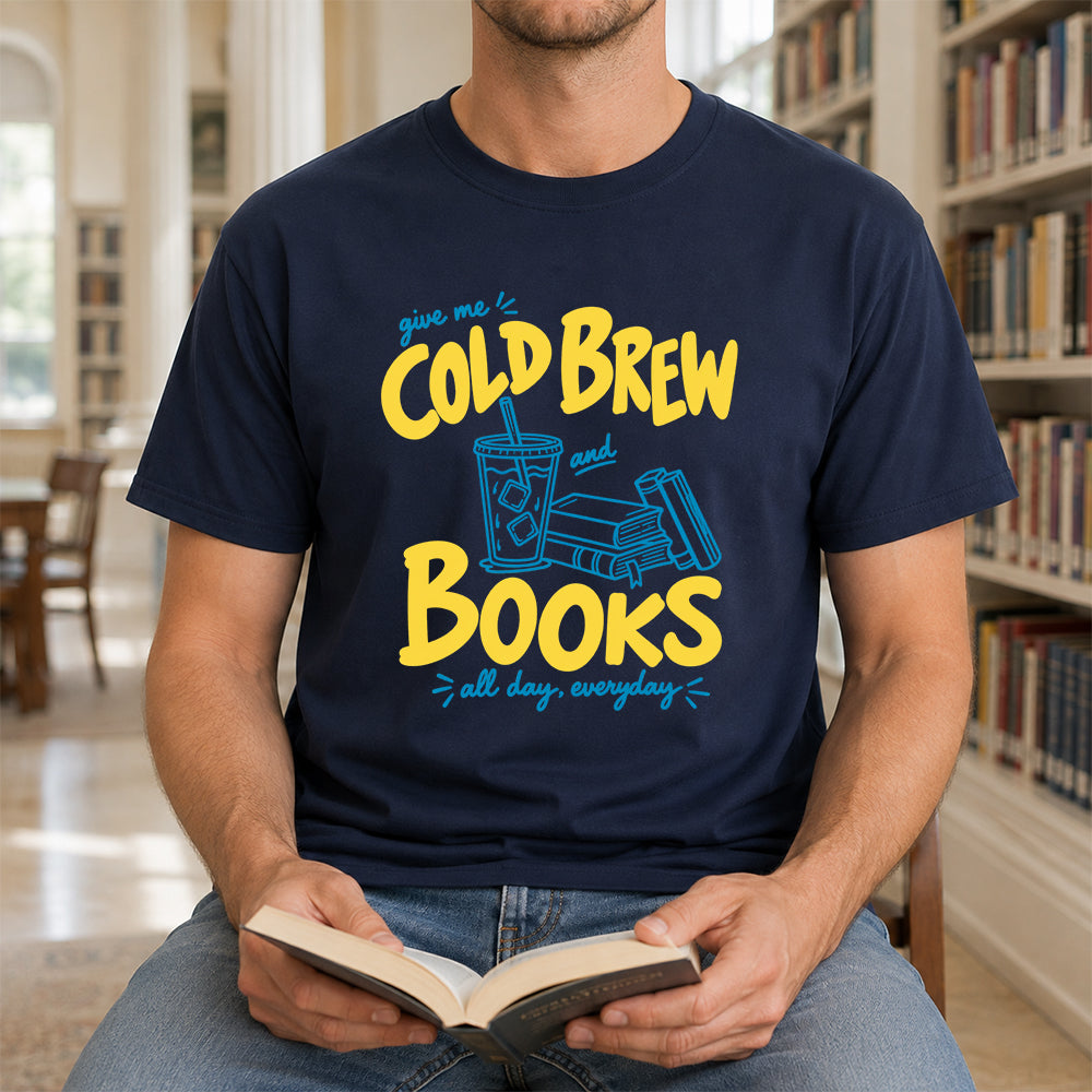 Give Me Cold Brew And Books Softstyle T-Shirt | Book Lover Gift Navy