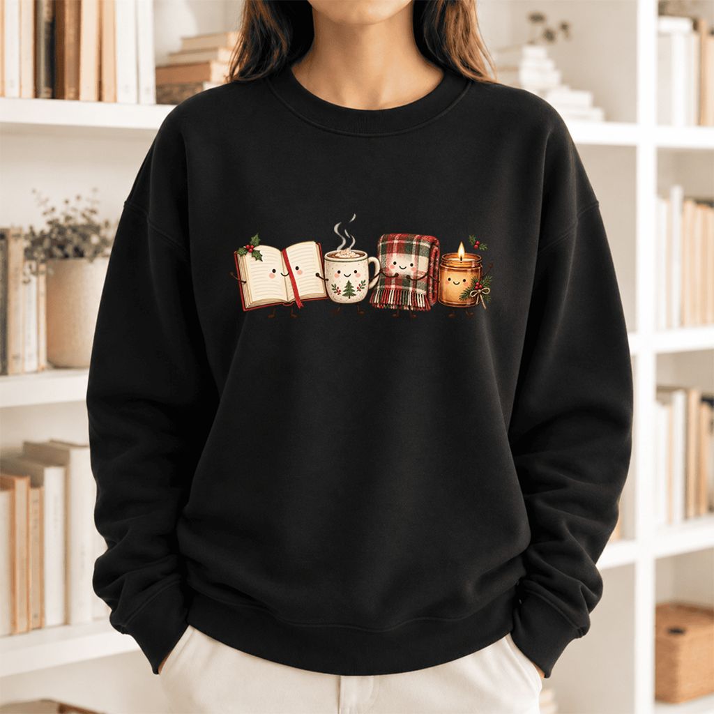 Christmas Cozy Club Softstyle Sweatshirt | Christmas Reader Gift Black