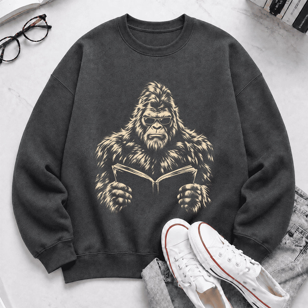 Big Foot Reading Book Crewneck Sweatshirt | Reader Gift Dark Heather