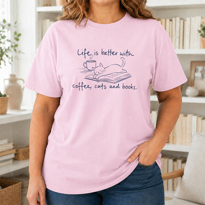 Funny Cats and Books Design Softstyle T-Shirt | Book Lover Gift Light Pink