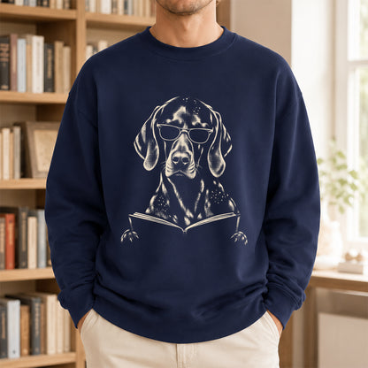 German Shorthaired Pointer Reading Book Crewneck Sweatshirt | Reader Gift Navy