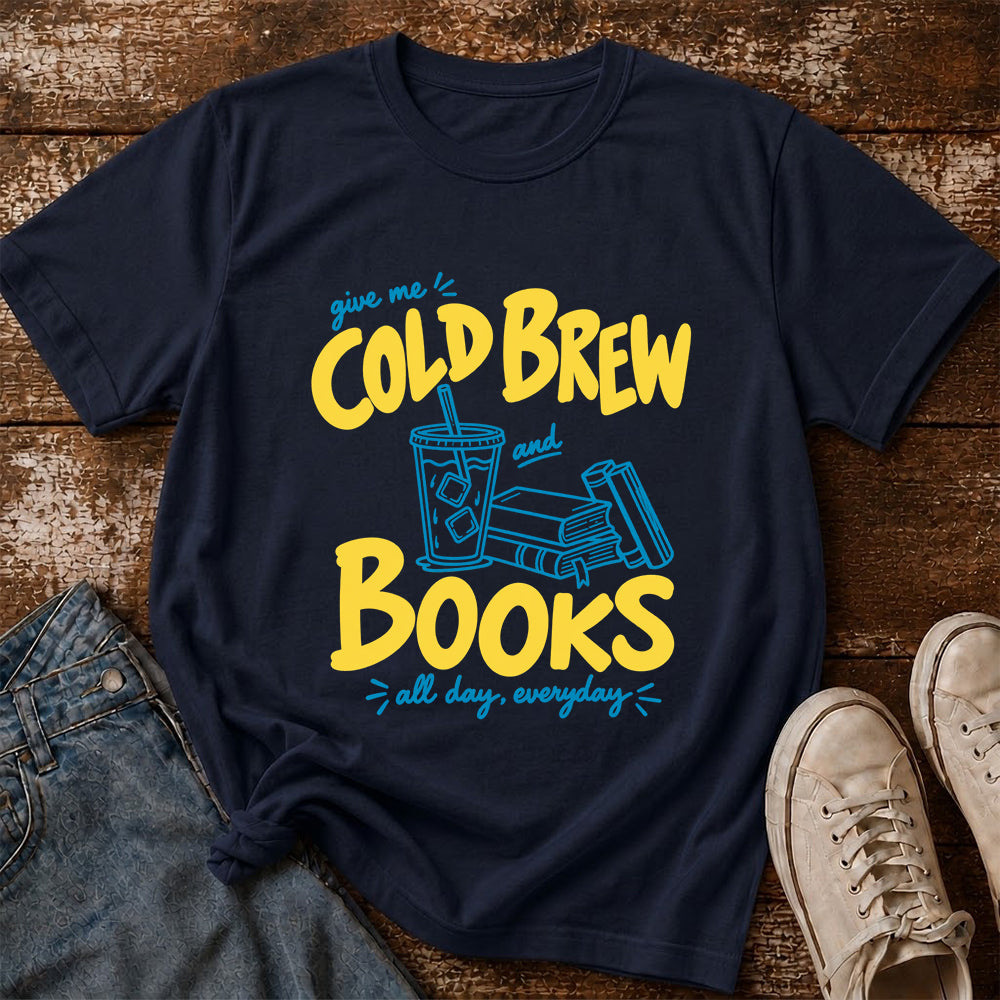 Give Me Cold Brew And Books Softstyle T-Shirt | Book Lover Gift Navy