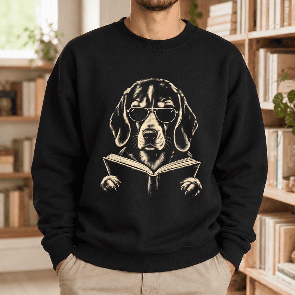 Beagle Reading Book Softstyle Sweatshirt | Dog Mom Reader Gift Black
