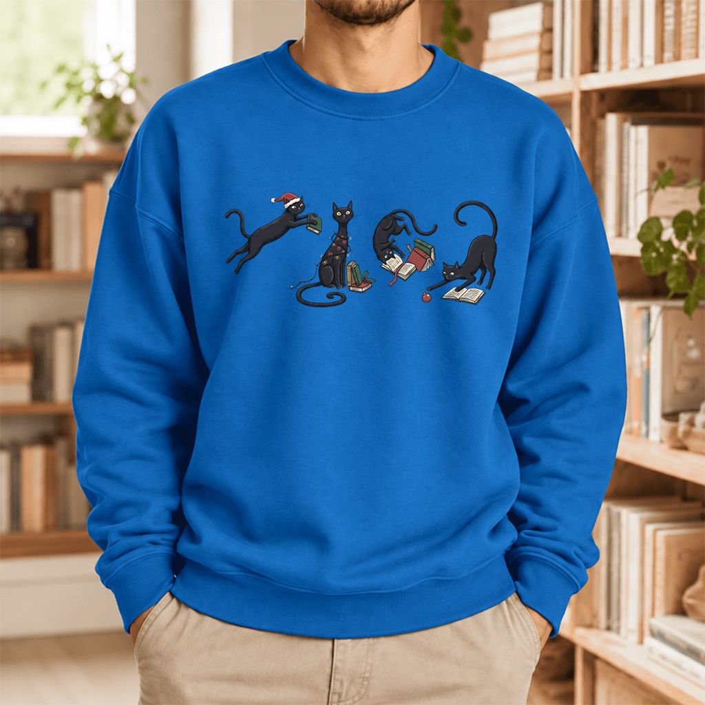Christmas Reading Cats Softstyle Sweatshirt | Christmas Book Lover Gift Royal