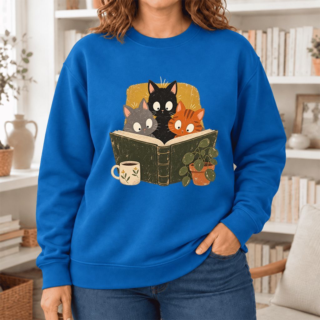 Curious Reading Cats Softstyle Sweatshirt | Cozy Book Lover Gift Royal