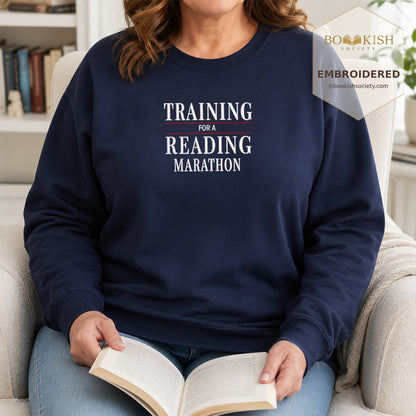 Currently Training for a Reading Marathon Embroidered Sweatshirt | Reader Gift Navy
