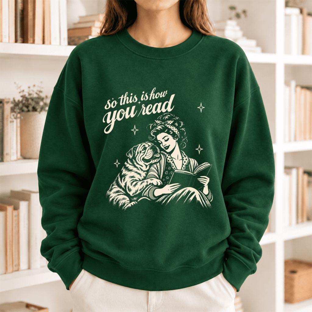 How You Read English Bulldog Softstyle Sweatshirt | Cozy Dog Mom Reader Gift Forest Green
