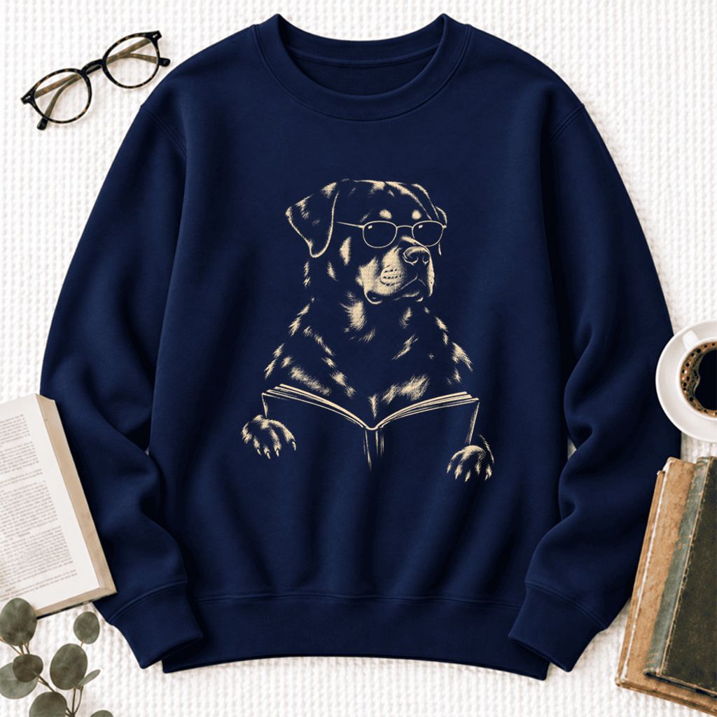 Rottweiler Reading Book Softstyle Sweatshirt | Dog Mom Reader Gift Navy