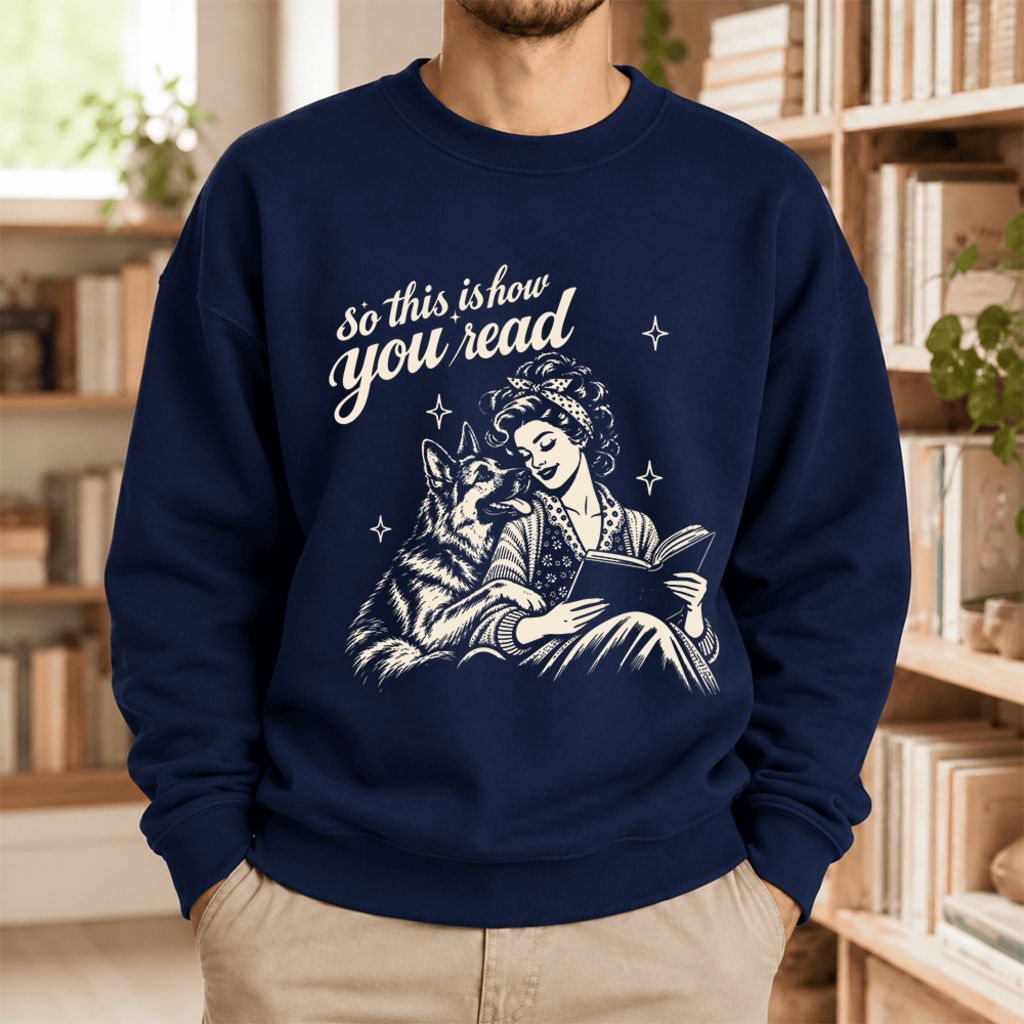How You Read German Shepherd Softstyle Sweatshirt | Cozy Dog Mom Reader Gift Navy
