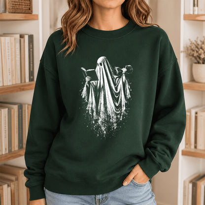 Reading Gym Ghost Printed Sweatshirt | Halloween Book Lover Gift Forest Green