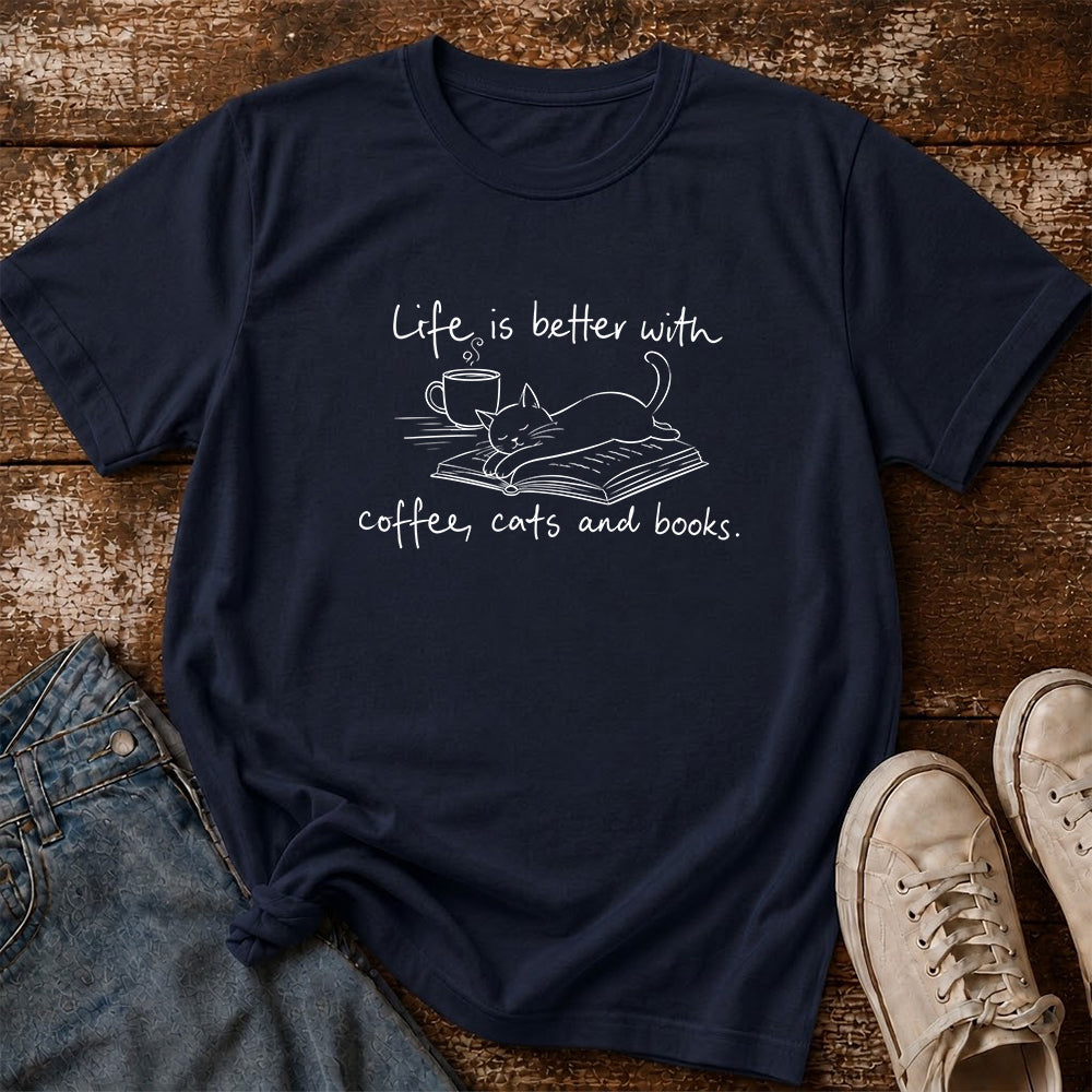 Funny Cats and Books Design Softstyle T-Shirt | Book Lover Gift Navy