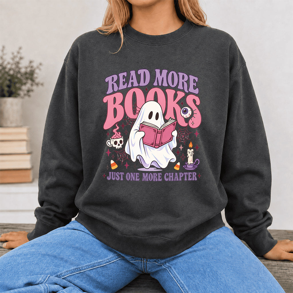 Read More Books Printed Sweatshirt | Halloween Book Lover Gift Dark Heather
